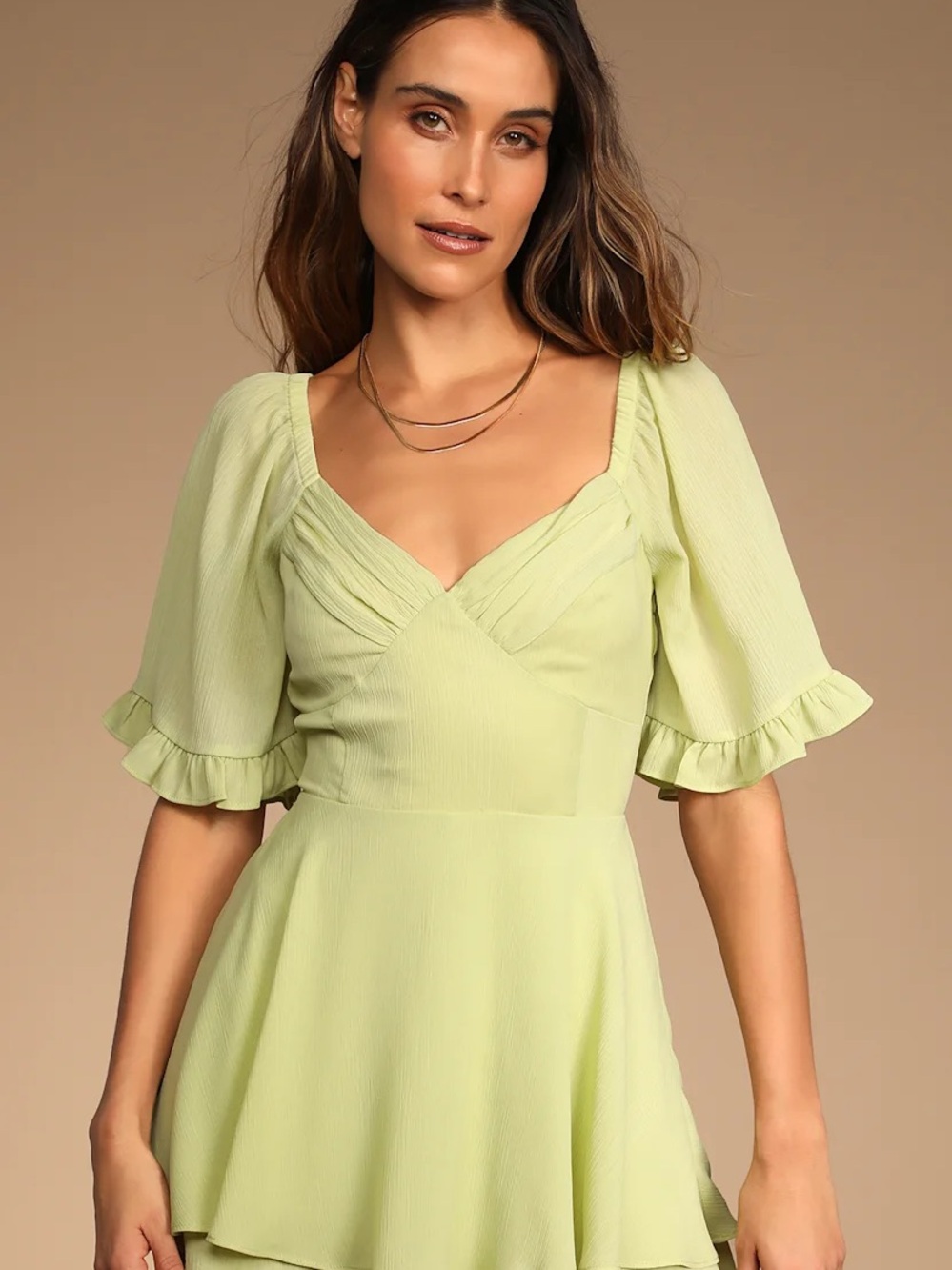 Vestique | Light Green Flutter Sleeve V-Neck Romper